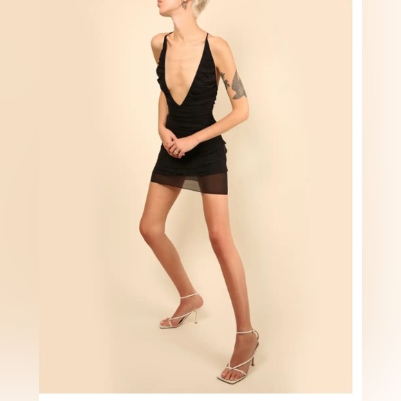 Gucci Tom Ford S/S 2003 black ruffle plunging neckline backless silk mini dress - Picture 3 of 15